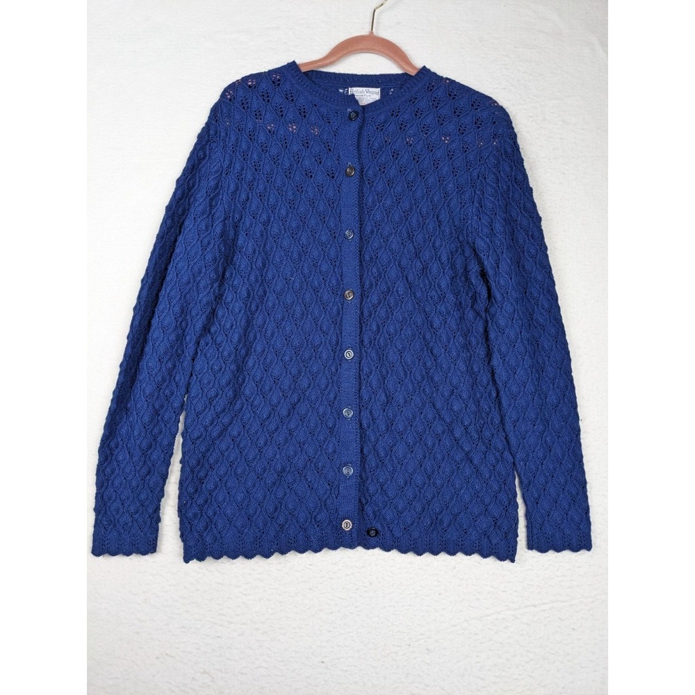 British Vogue Wintuk Blue Cardigan Sweater Womens M 100% Acrylic